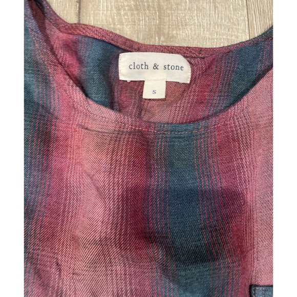 Cloth & Stone Size Small Top Shirt Pink Gray Flannel Open Back Anthropologie - Picture 6 of 11